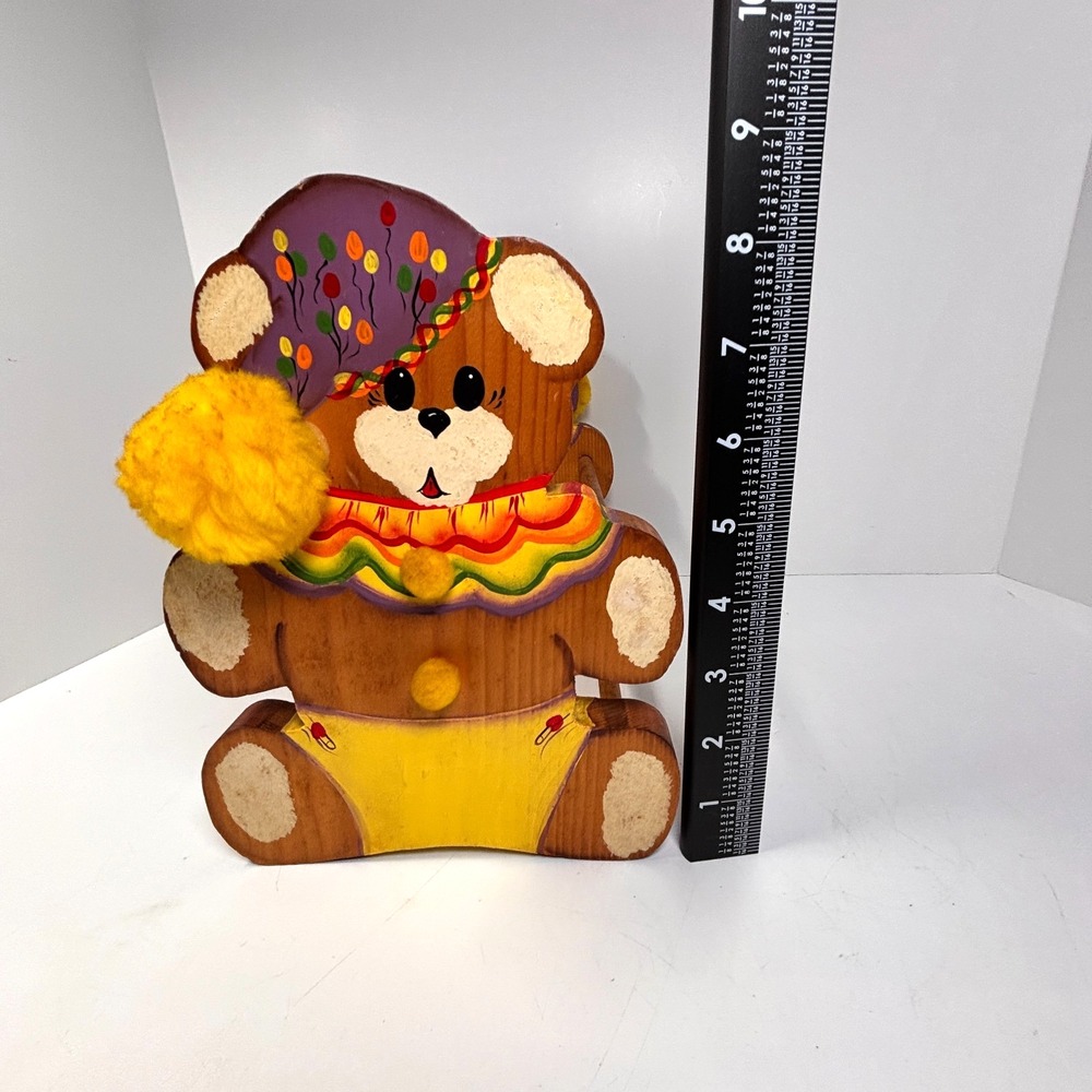 Vintage Wooden Teddy Bear Book Rack, Hand-Painted, Nursery Shelf, Signed "June"